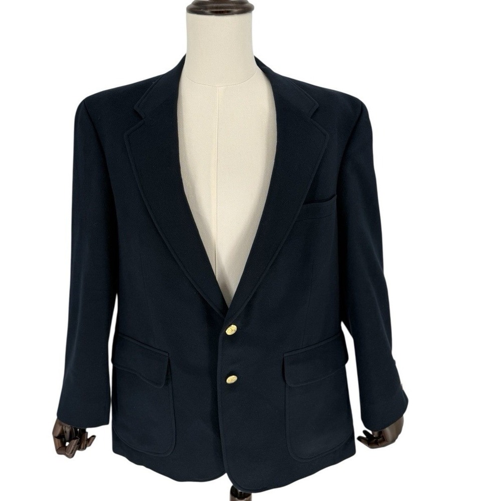 Vintage Land's End Cashmere Navy Blazer 44R Gold Button USA Made